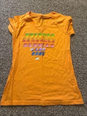 adidas Orange V-Neck Graphic Running Tee